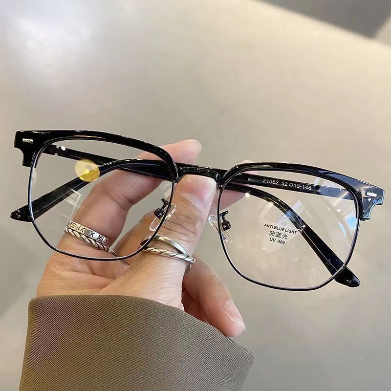 Retro Half-Frame Glasses with Anti-Blue Light Lenses