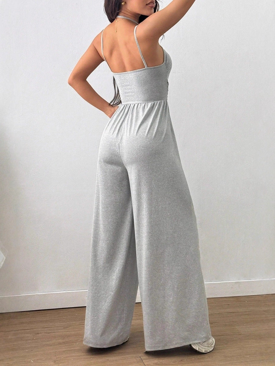 Women's Solid Color Suspender Jumpsuit