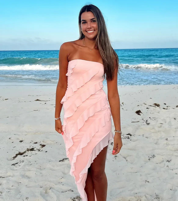 Lady's strapless, sleeveless, form-fitting long dress