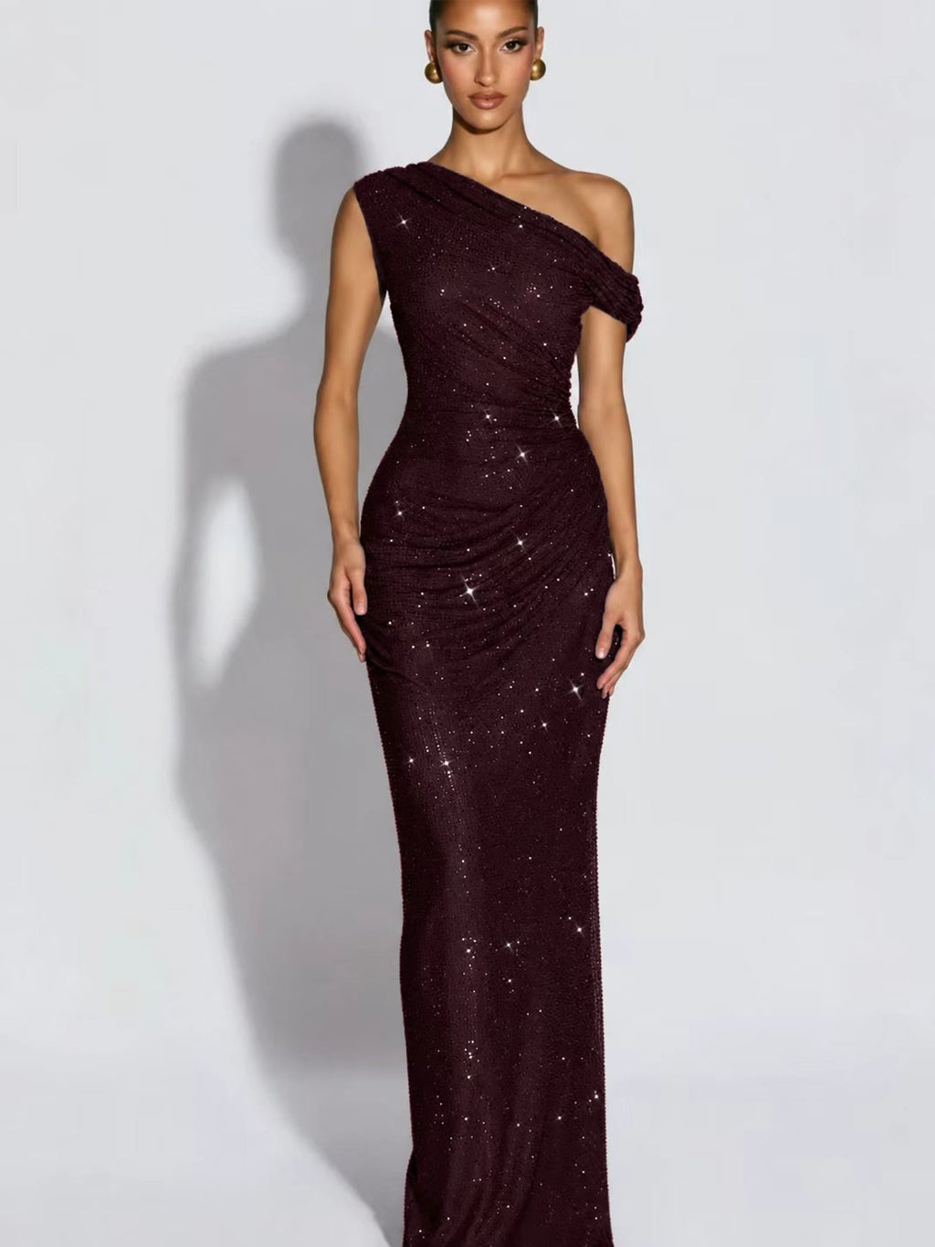 full-diamond one-shoulder dress