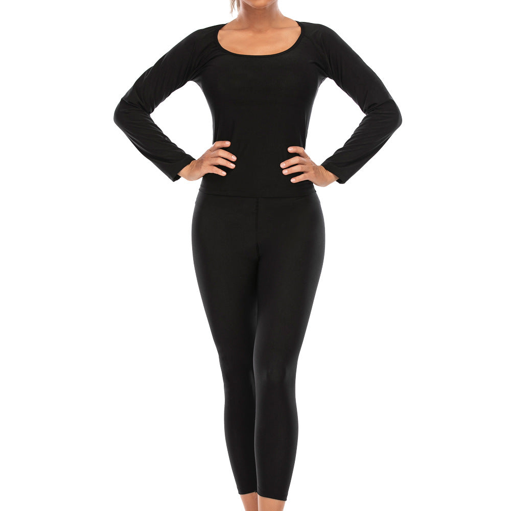 Women's Metallic Shapewear Sauna Suit Sports Training Long Sleeve Set