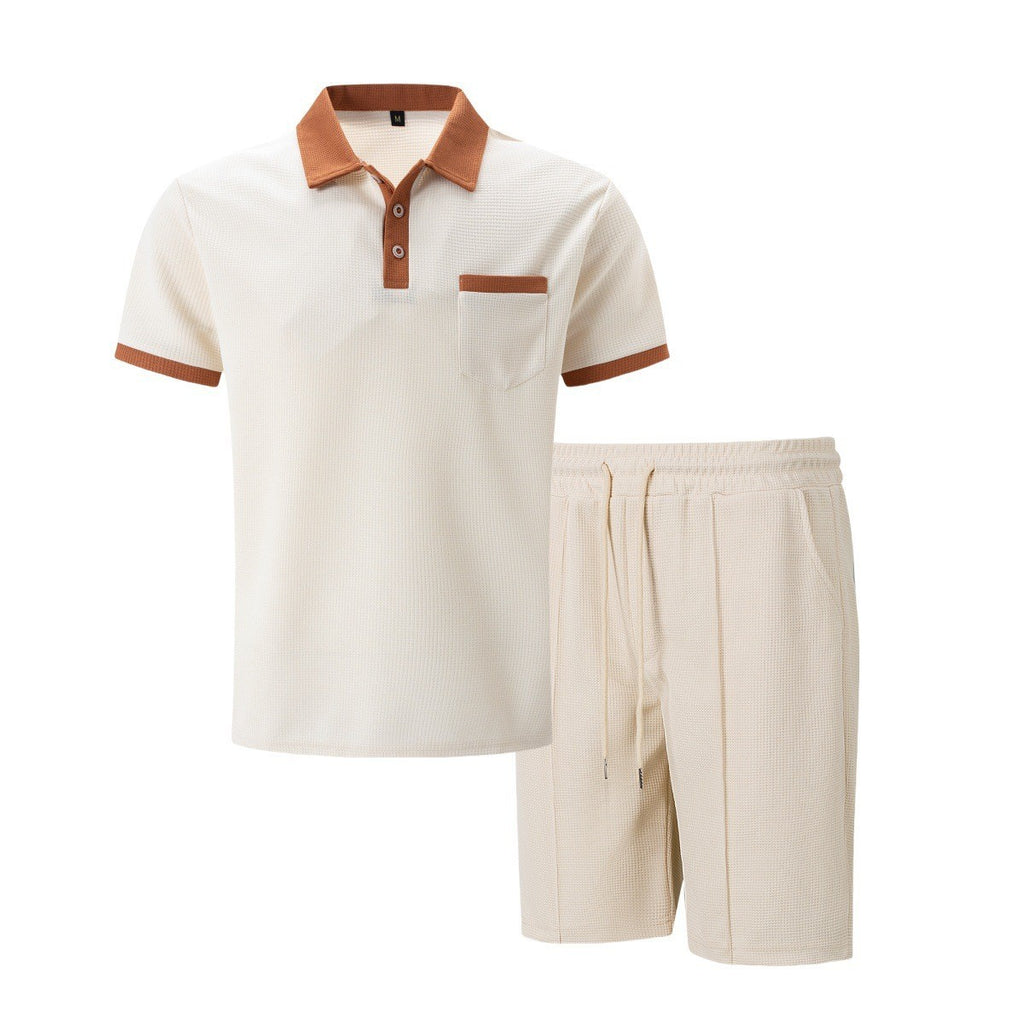 Men's Waffle Knit Polo and Shorts Set