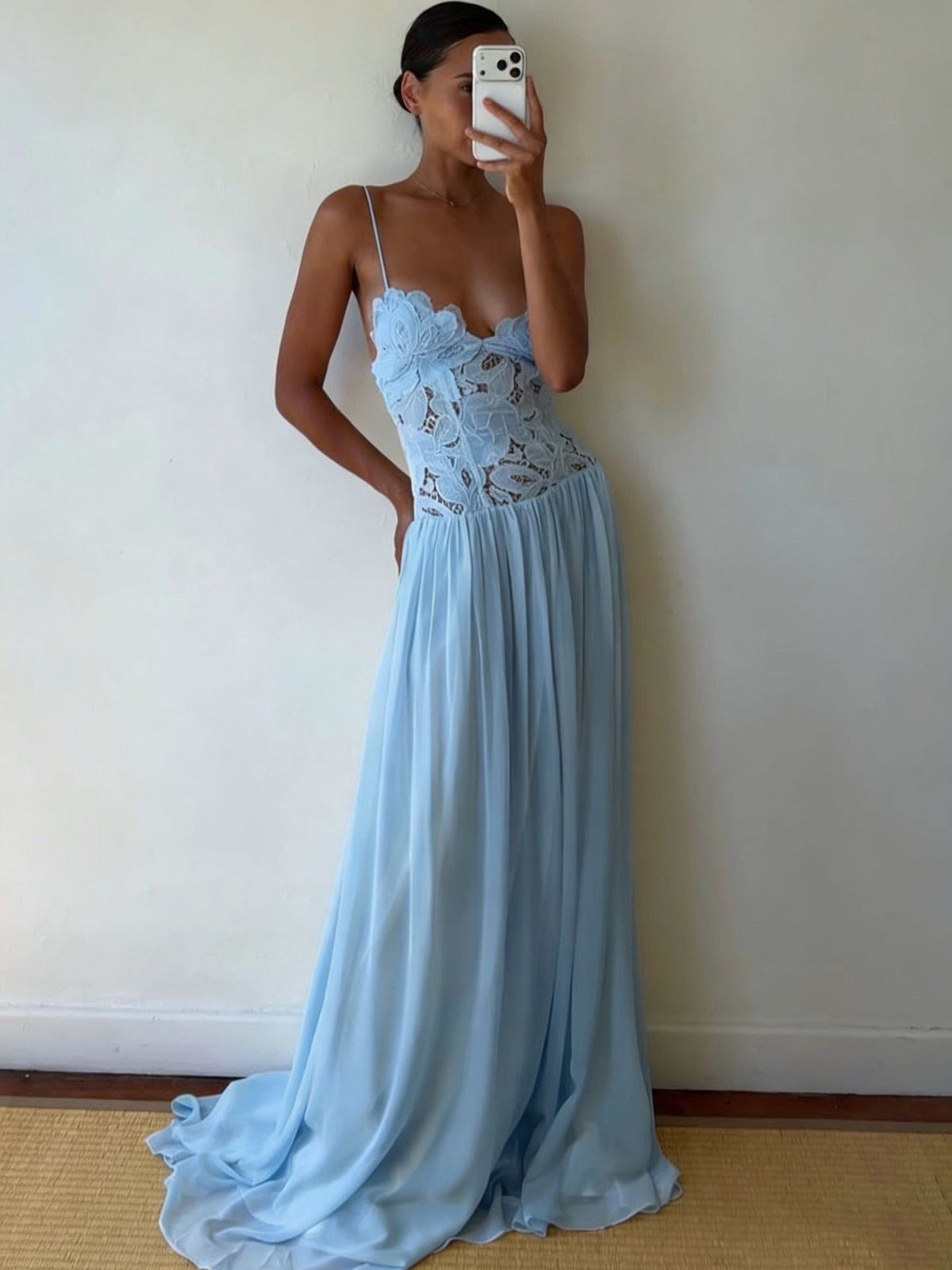 Floral Lace Strappy Long Dress