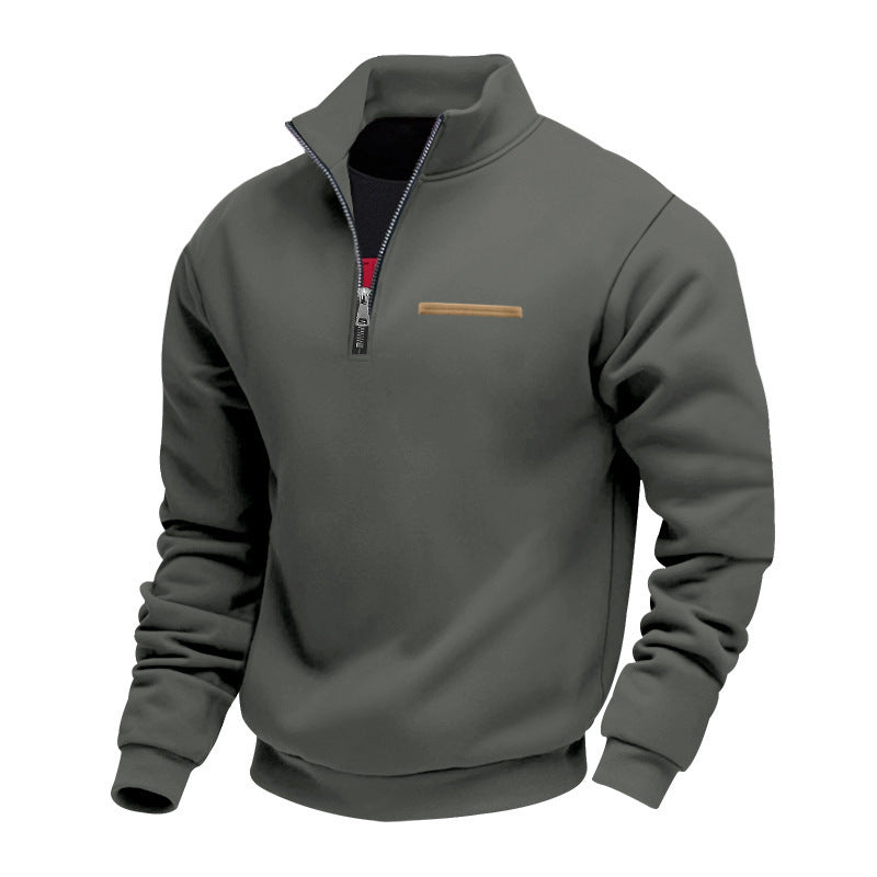 Heavyweight Stand-Up Collar Contrast Stripe Sports Sweatshirt