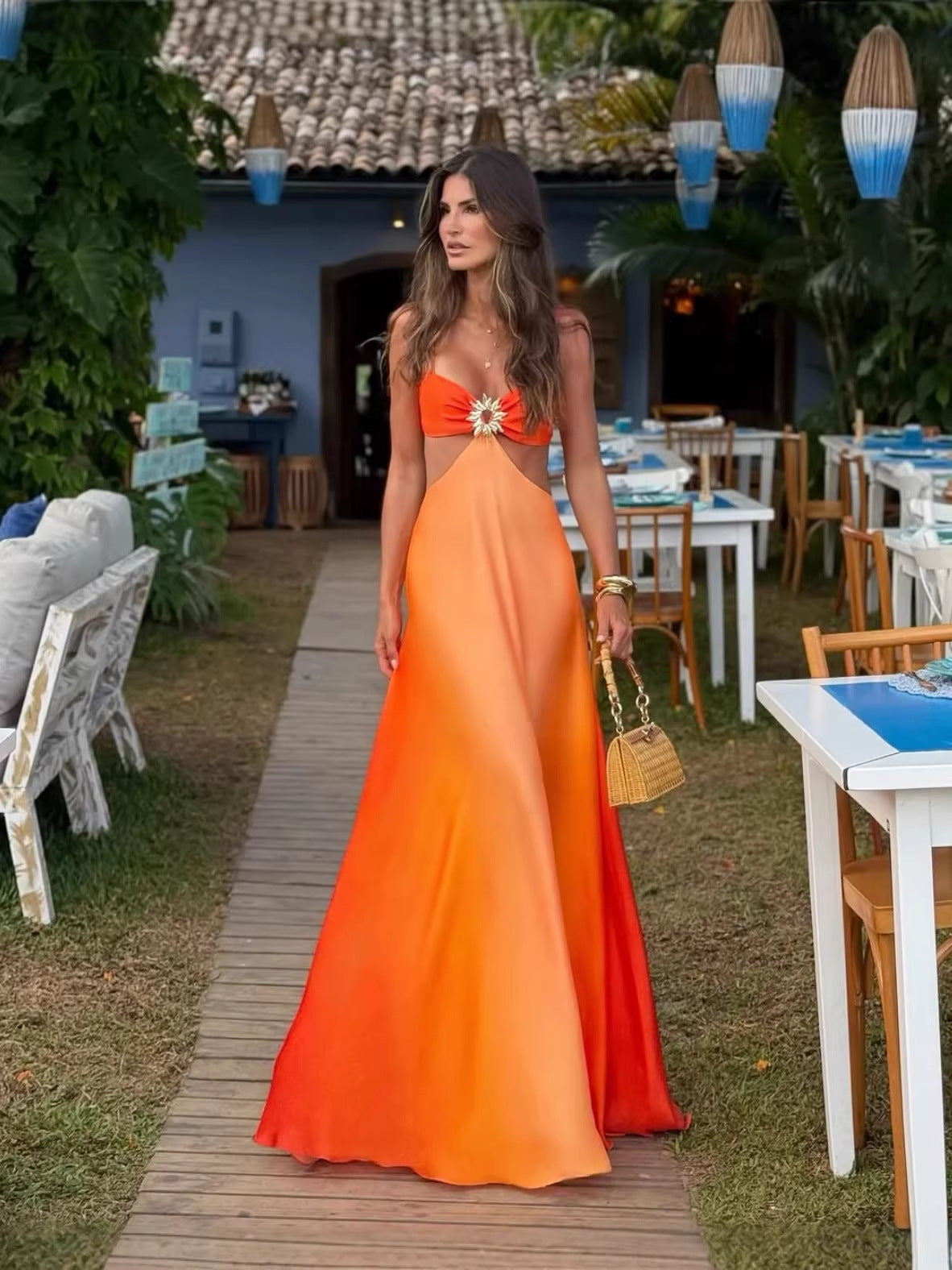 Gradient Satin Halter Dress