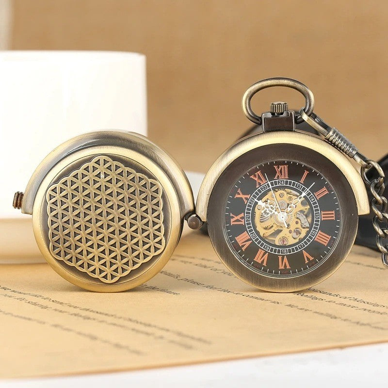 Engraved Mechanical Pocket Watch with Alloy Chain