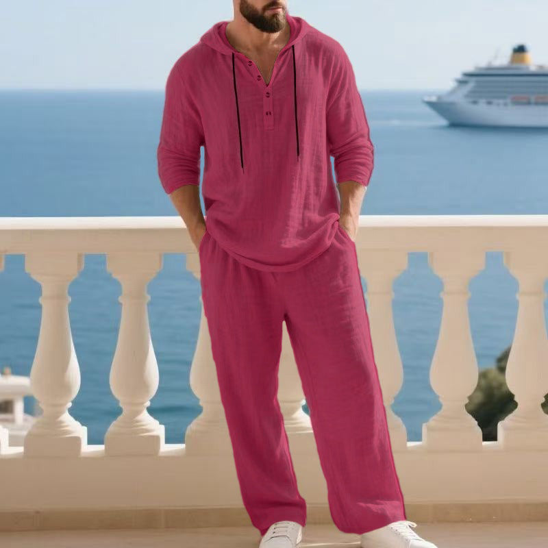 Men's Long Sleeve Hooded Casual Jumpsuit Loungewear One-Piece Set