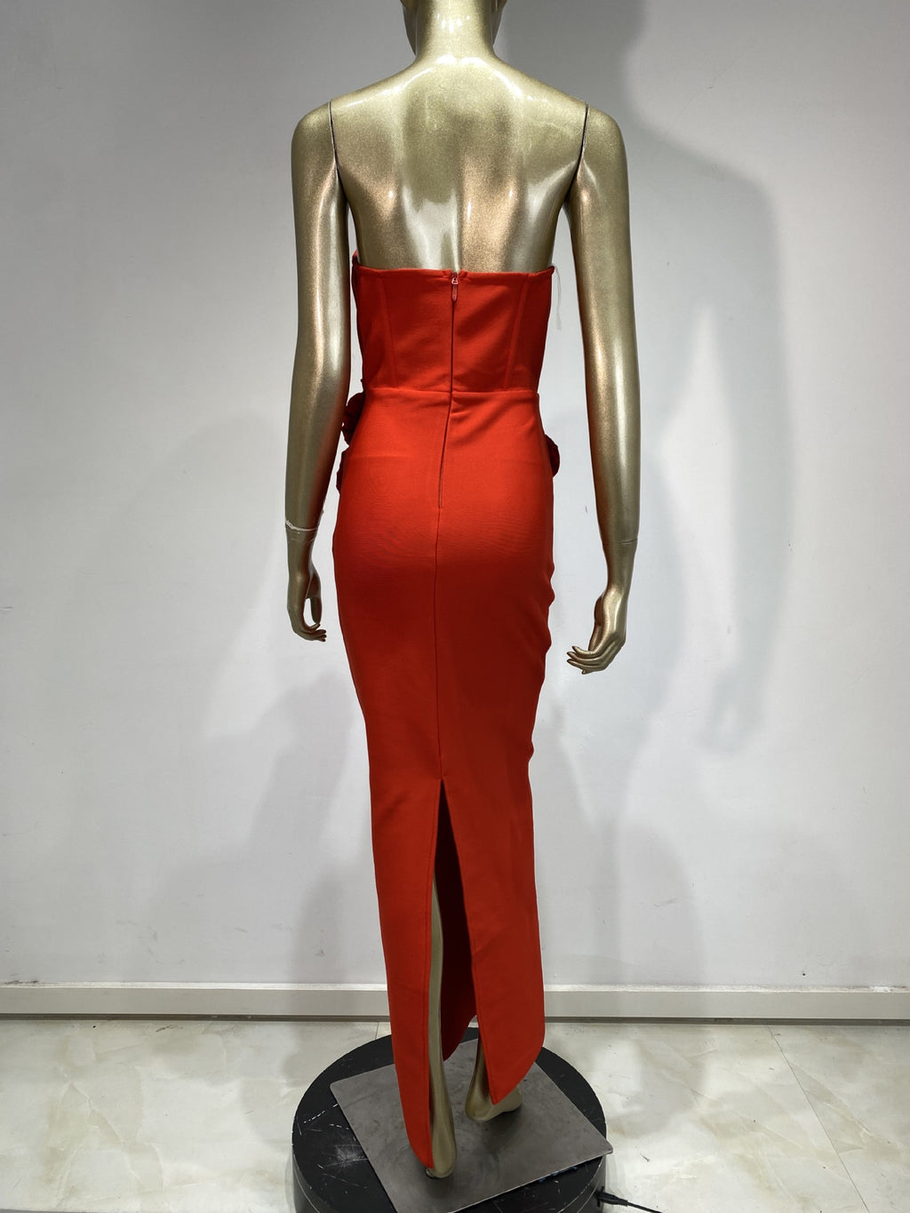 Womens Floral Applique Strapless Long Dress