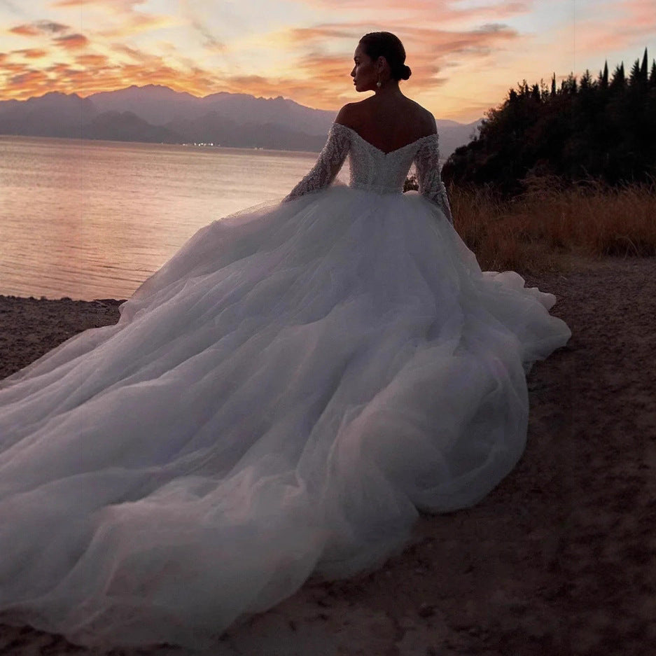 Long Sleeve Lace Wedding Dress with Sheer Mesh