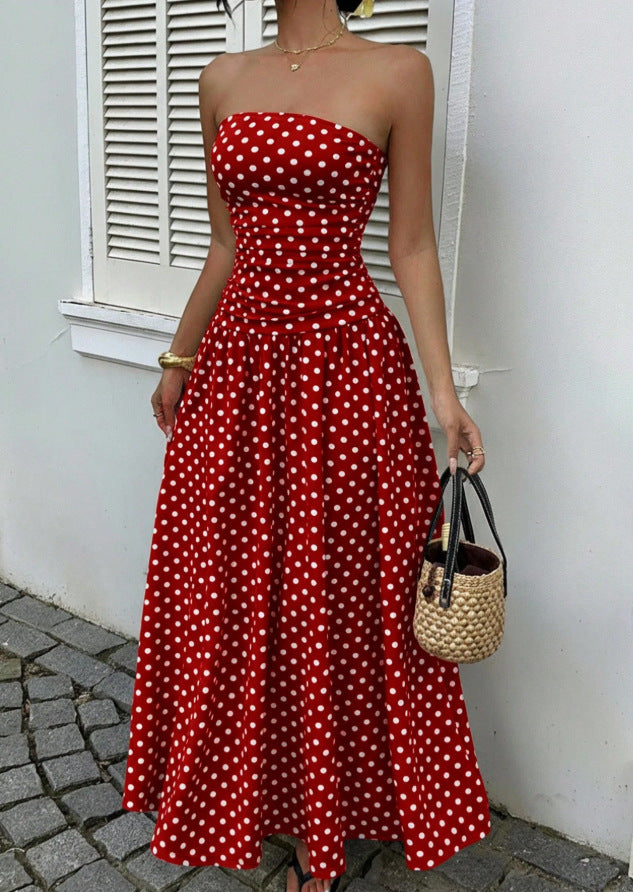 Polka Dot High Neck Sleeveless Long Dress