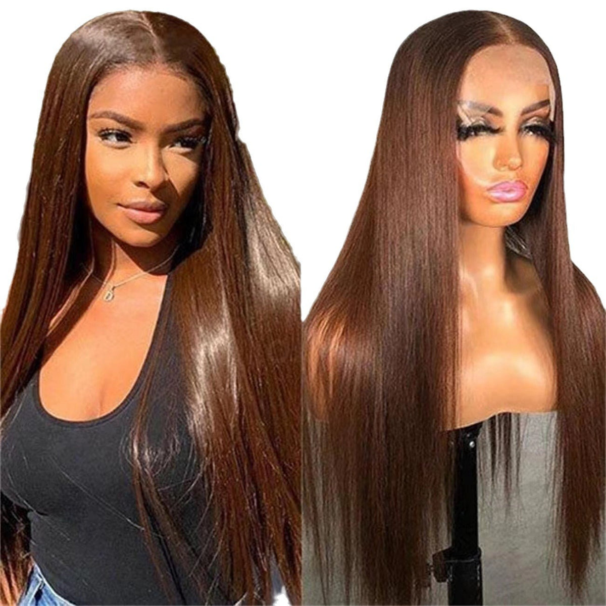 Long Straight Synthetic Hair Wig with Front Lace