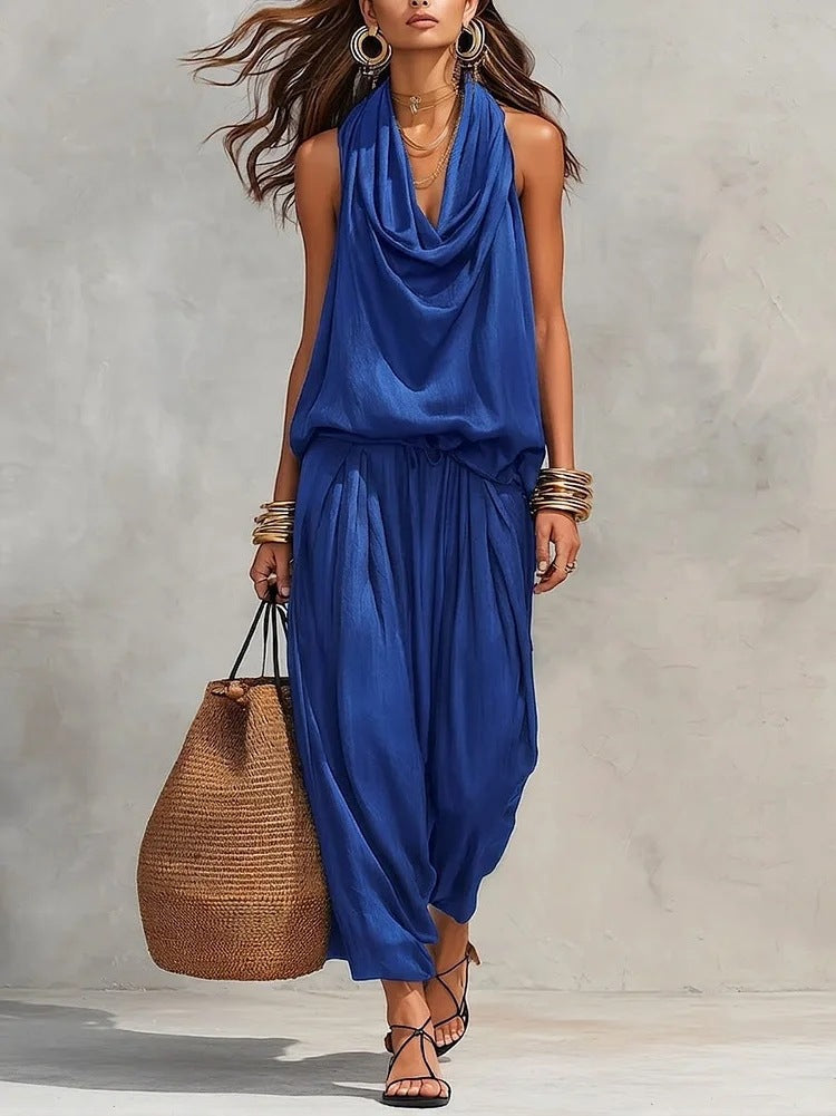 Womens Sleeveless Wide-Leg Jumpsuit