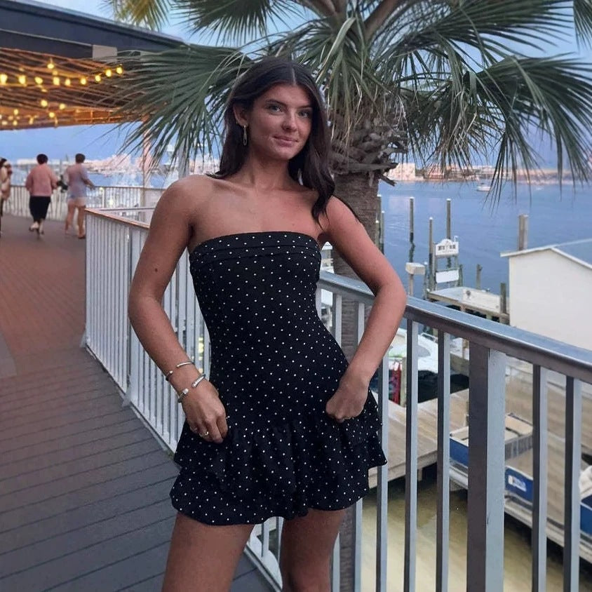 Polka Dot Strapless A-Line Dress