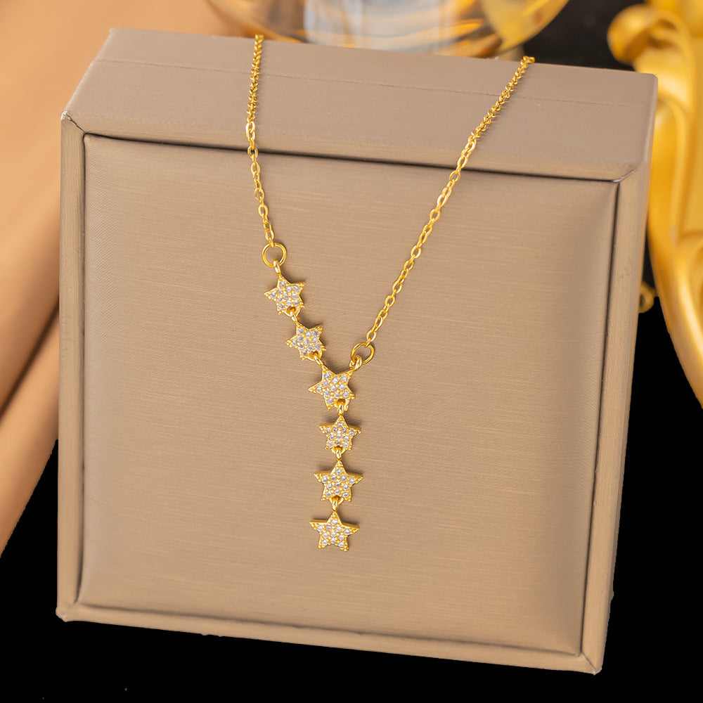 Dazzling Star and Floral Titanium Steel Necklace
