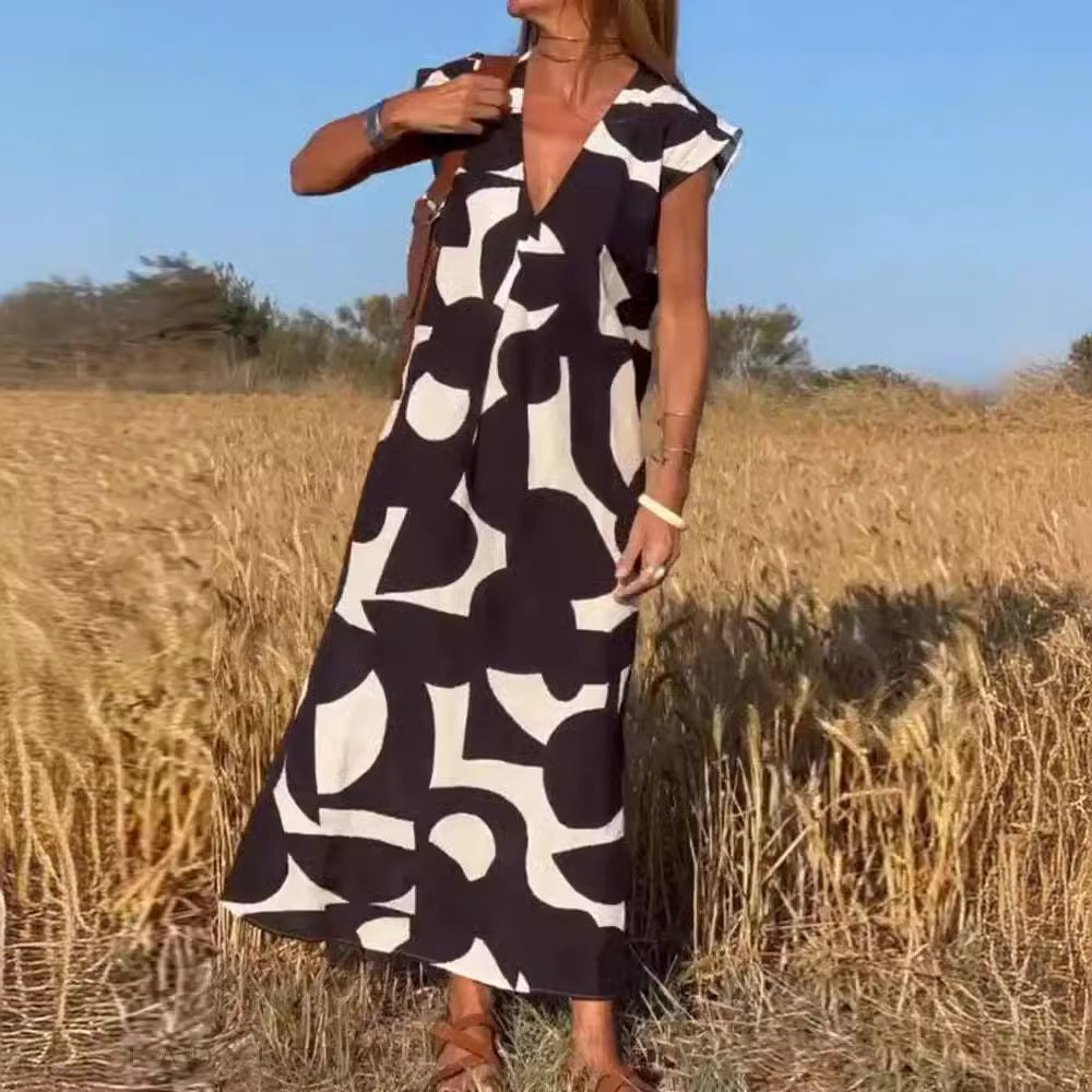 Women's Summer V-Neck Sleeveless A-Line Long Dress