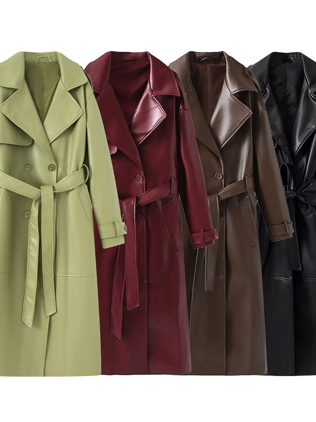 Women's Retro PU Leather Trench Coat
