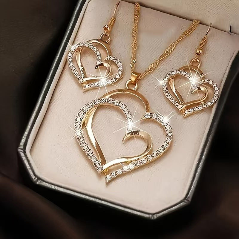 Double Heart Alloy Jewelry Set