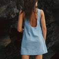 Women's Cotton Linen Backless Mini Dress