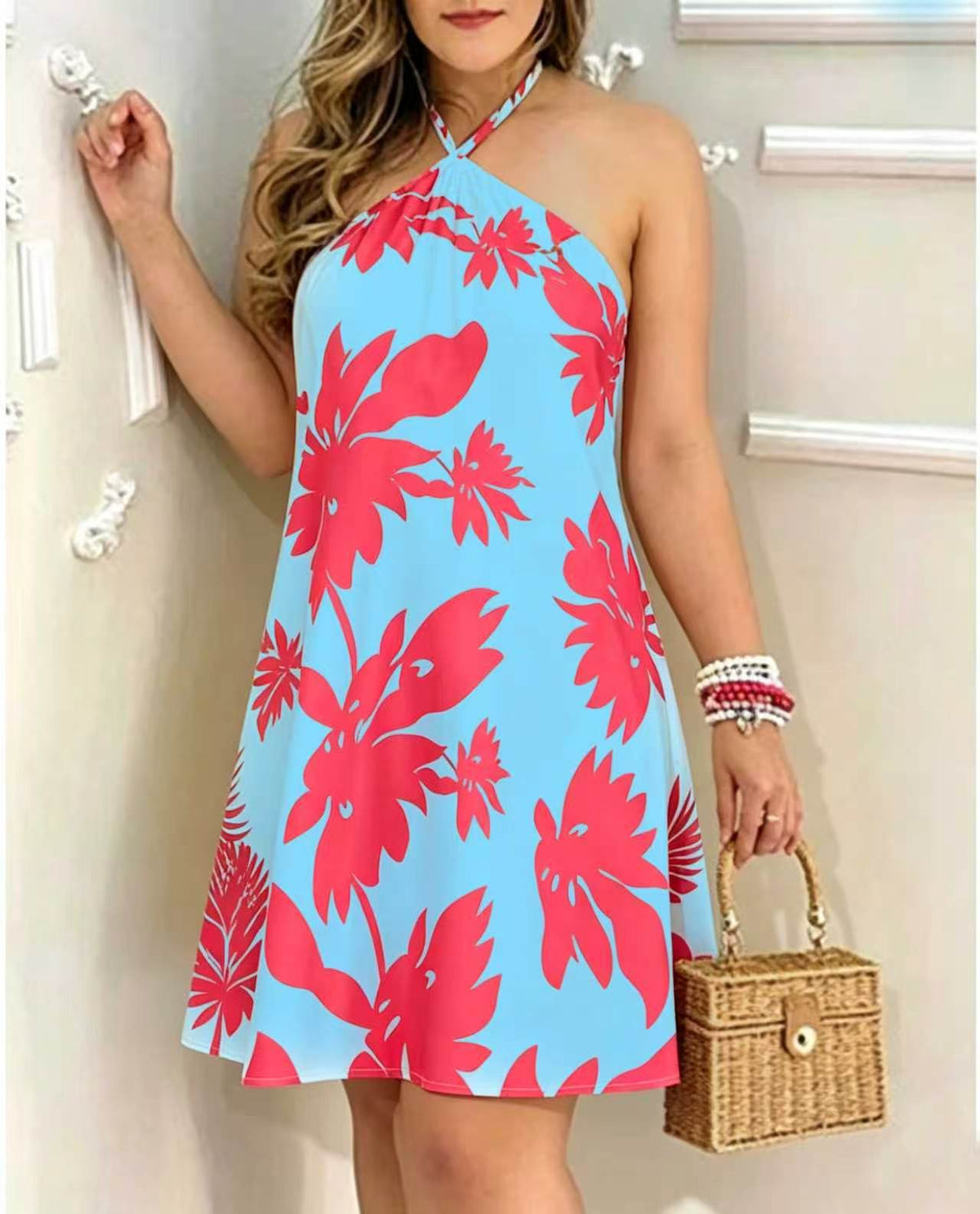 Floral Print Halter Neck Summer Dress