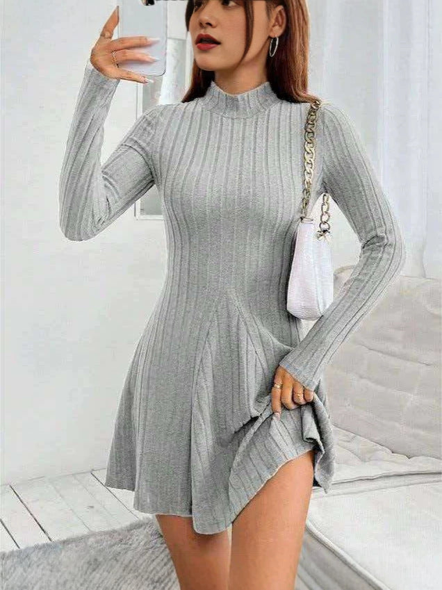 Women's Slim Fit Solid Color Long Sleeve Knitted Dress