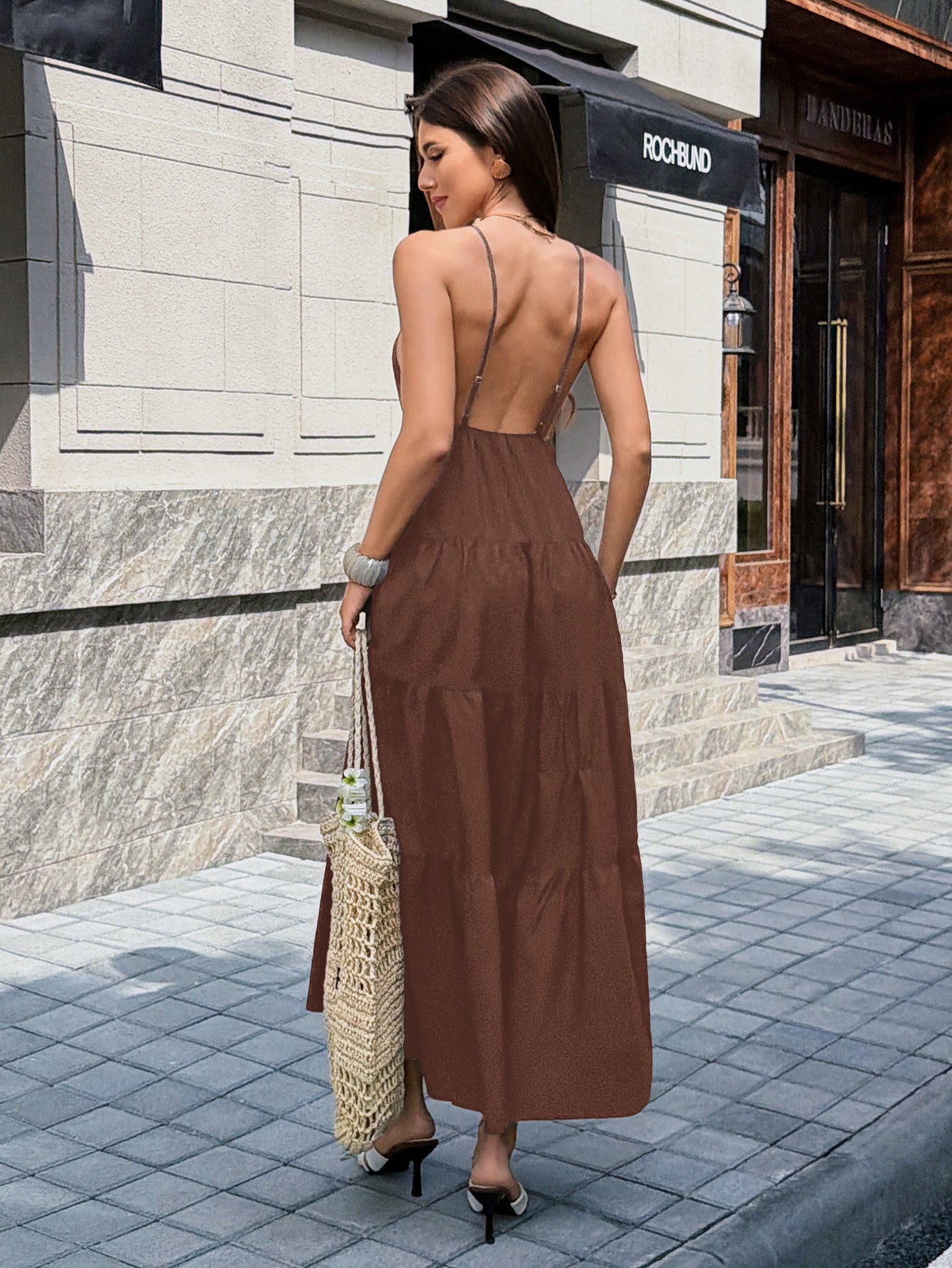 Womens Elegant Spaghetti Strap A-Line Long Dress