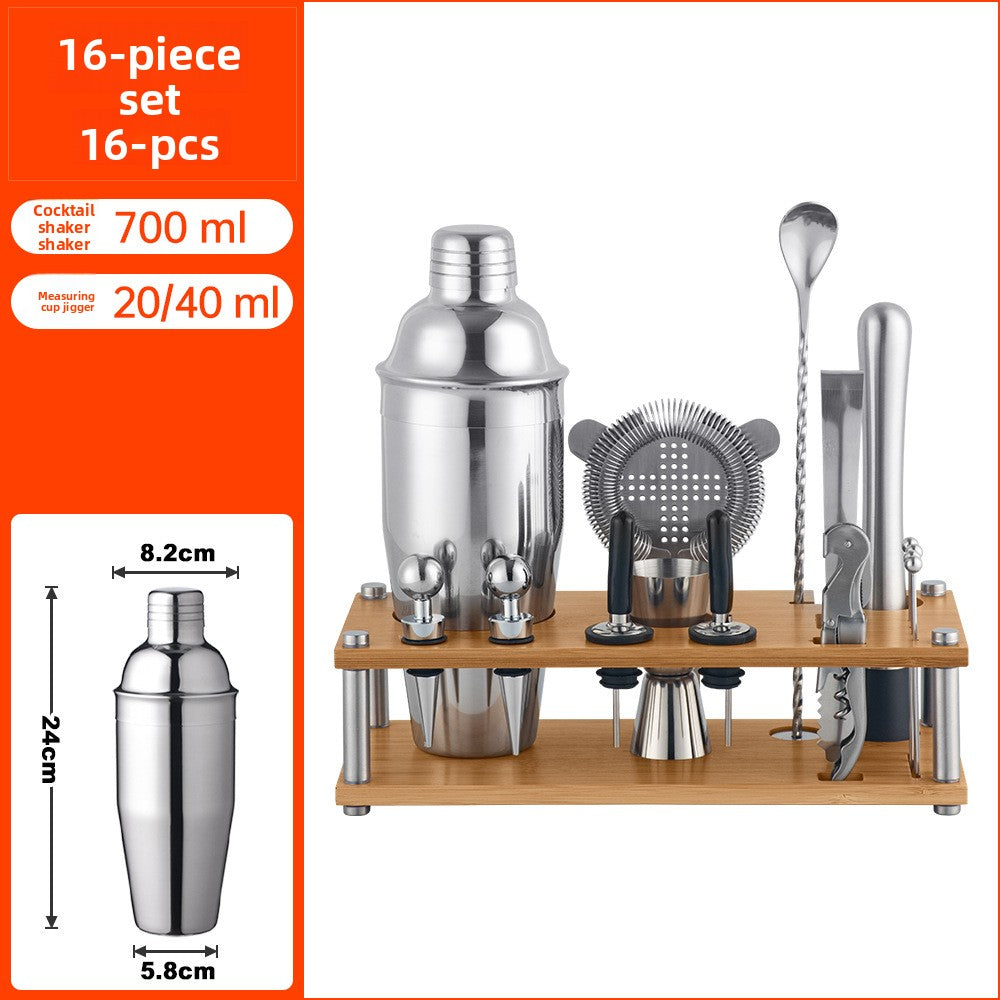Professional Bartender Kit with Bamboo Rack Cocktail Shaker Set