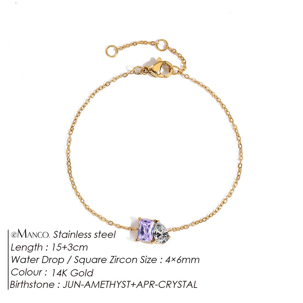 Stainless Steel Zircon Birthstone Bracelet