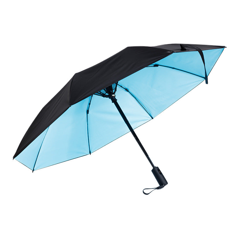 Rechargeable Folding Umbrella with Built-in Fan UV Protection 3-in-1 Sun and Rain Canopy