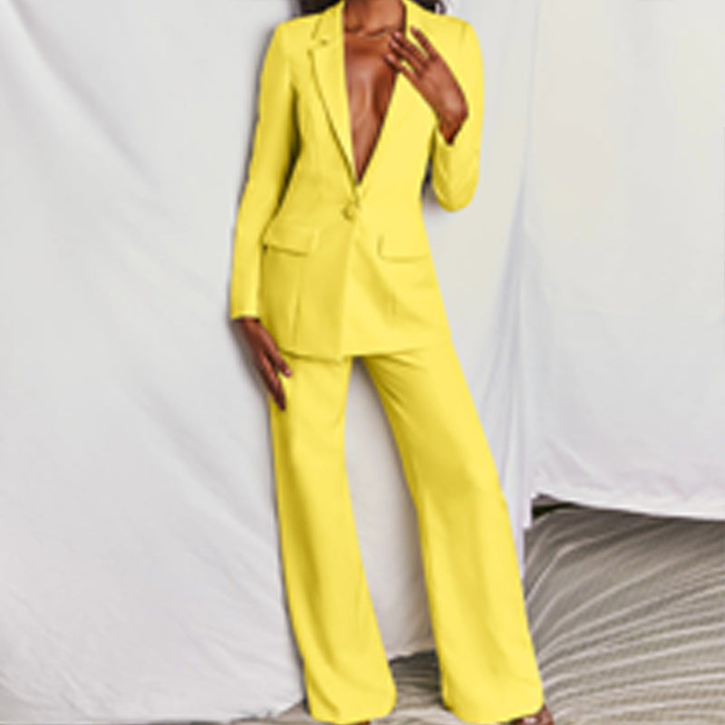 Womens Long Sleeve Blazer Straight Leg Pants Suit Autumn Elegant Trousers Set