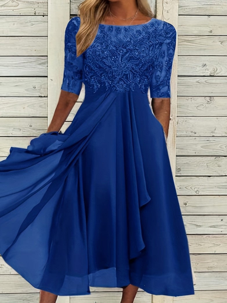 Elegant Chiffon Lace Spliced Dress