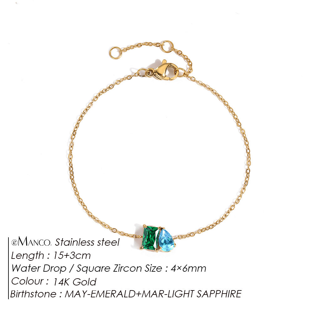 Stainless Steel Zircon Birthstone Bracelet