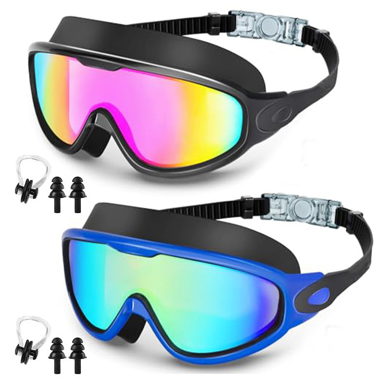 Large Frame Anti-Fog Swimming Goggles with Earplugs