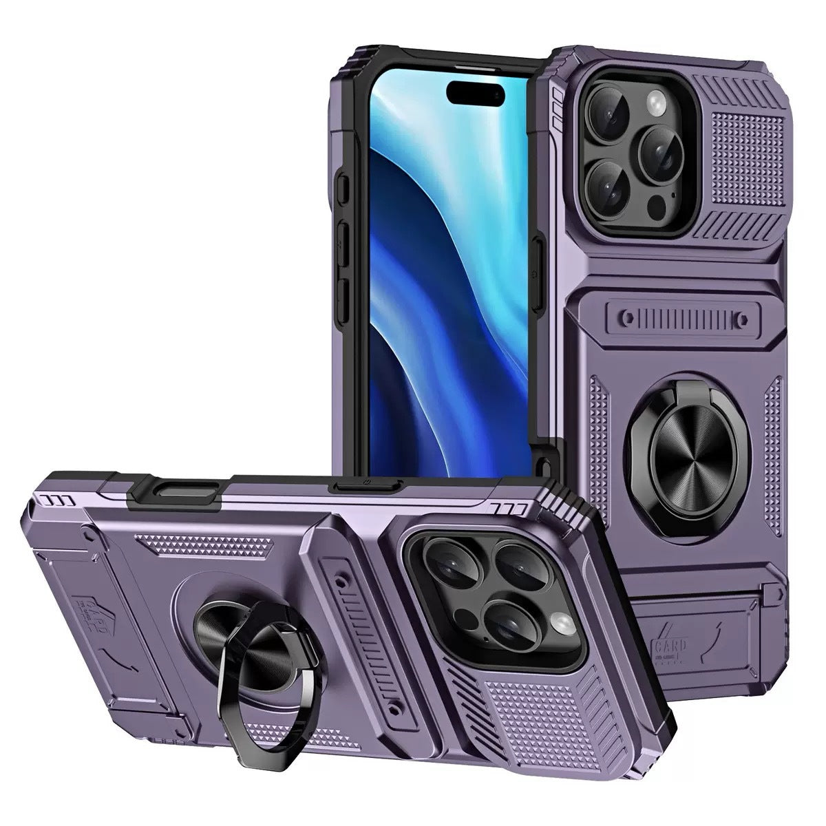 Magnetic Phone Case with Hidden Ring Holder and Card Slot