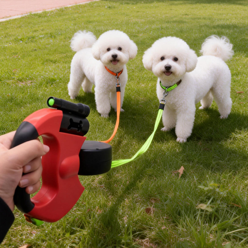 Automatic Retractable Dog Leash with Flashlight Dual-Head Nylon Pet Walking Rope
