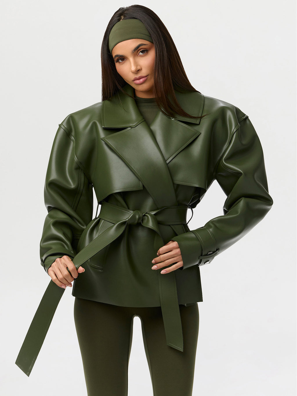 Classic Waist-Cinching PU Leather Jacket