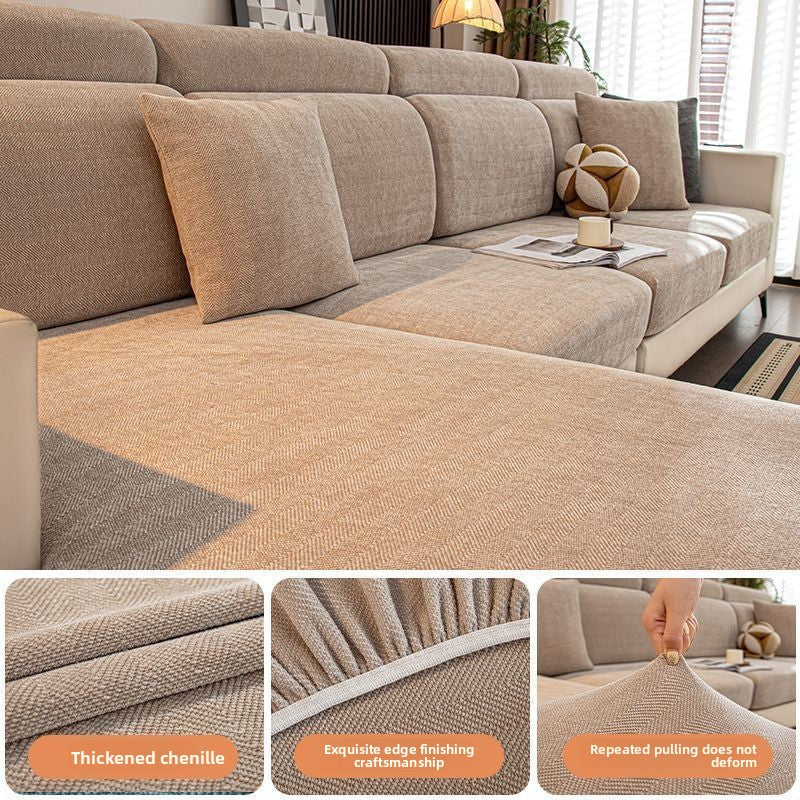 Herringbone Pattern Sofa Cover Chenille Stretch Universal