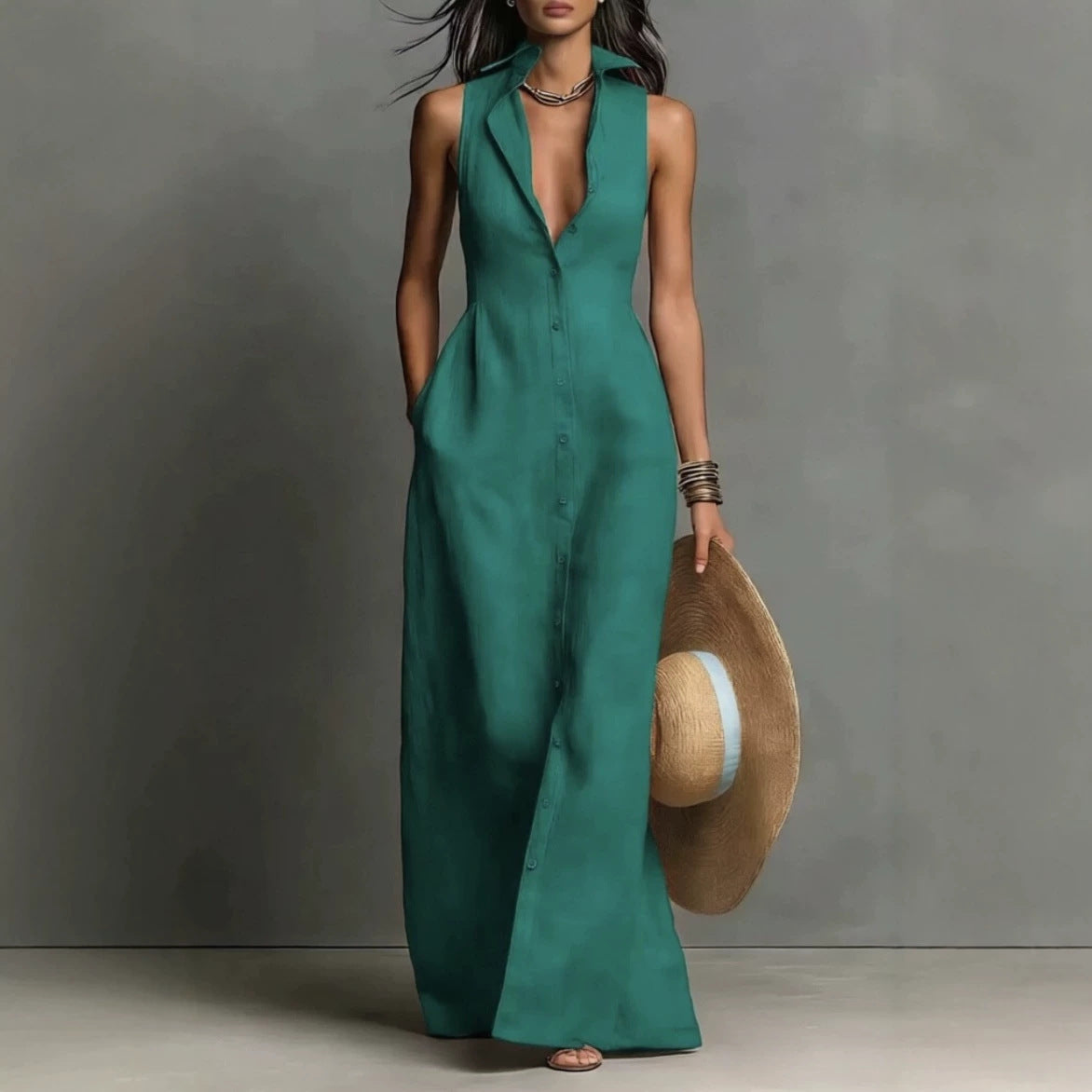 Sleeveless blouse-style dress