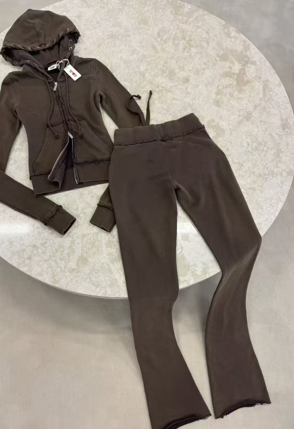 Women's Short Zip-Up Hoodie and Flared Pants Two-Piece Set