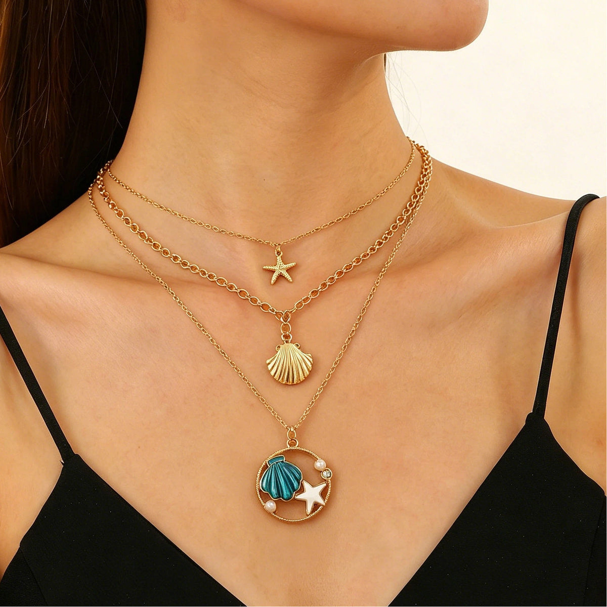 Layered Shell Pearl Starfish Pendant Bohemian Necklace