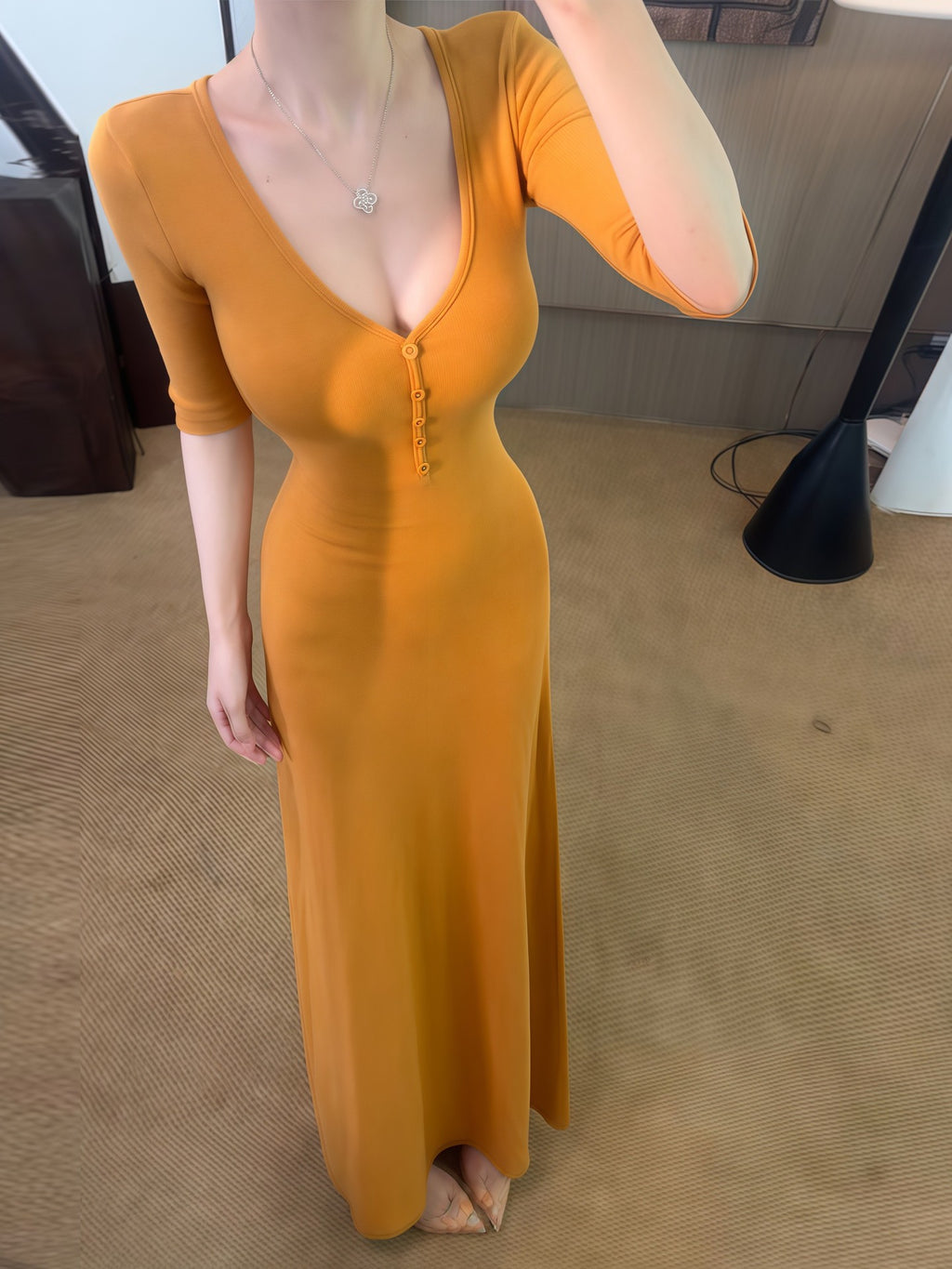 V-Neck Slim Fit Long Dress