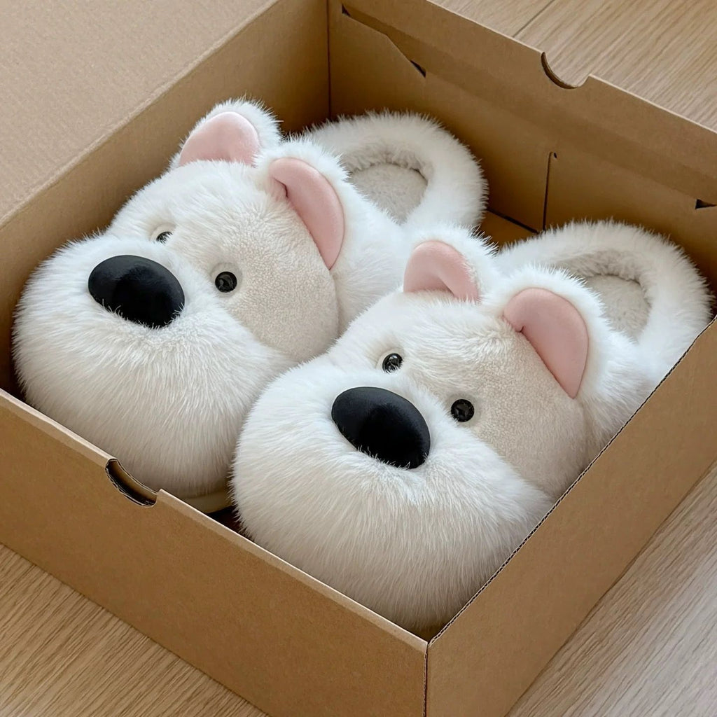 Women's winter warm and slip-resistant plush puppy cotton slippers