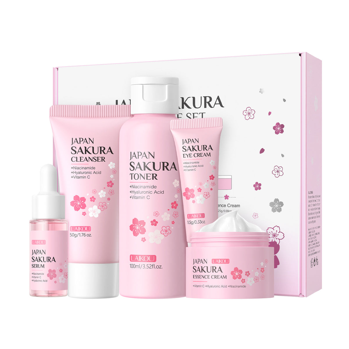 Laikou Japanese Sakura Hydrating Skincare Set 5-Piece Gift Box