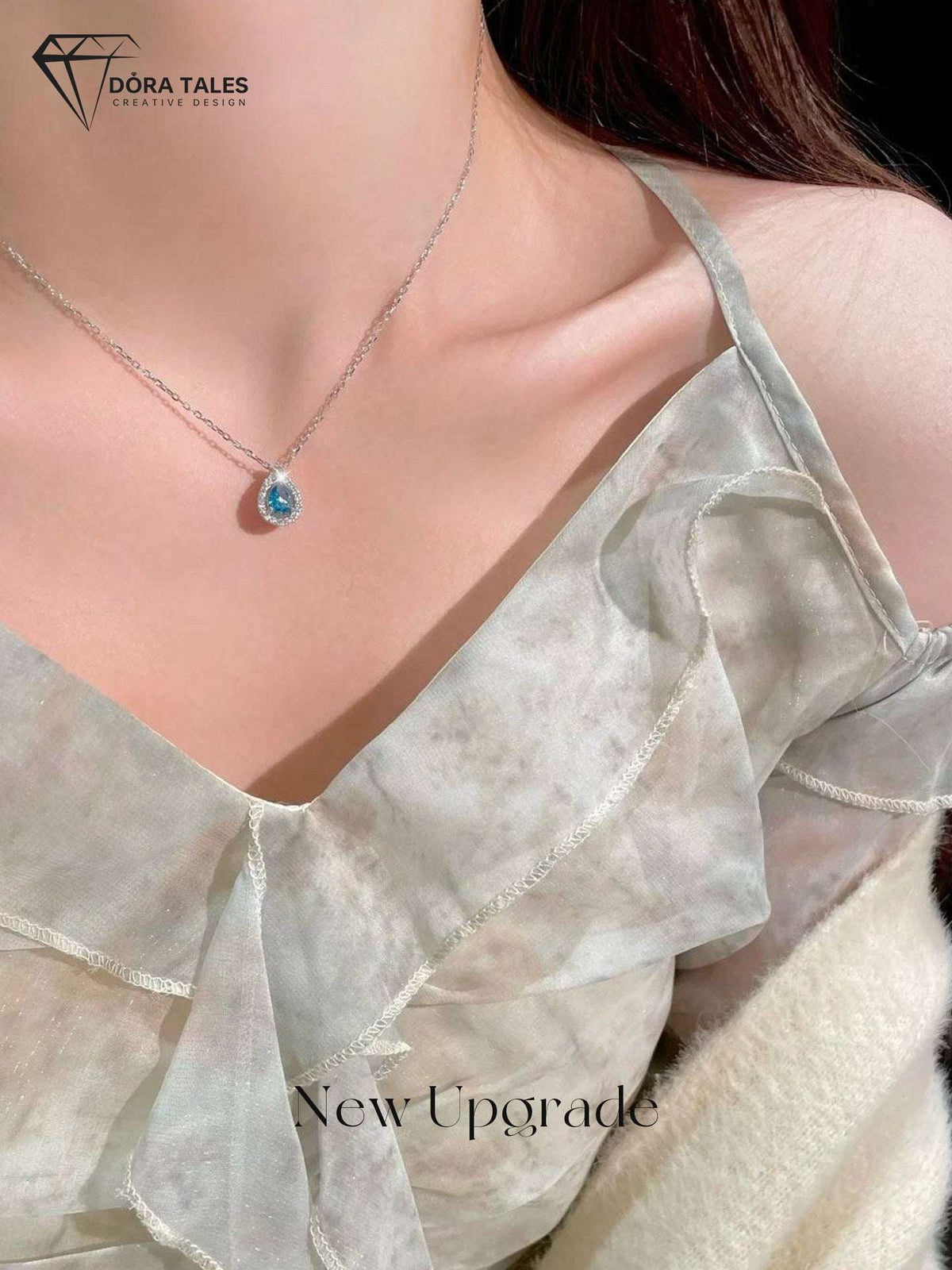 Moissanite Necklace with Blue Tear Pendant
