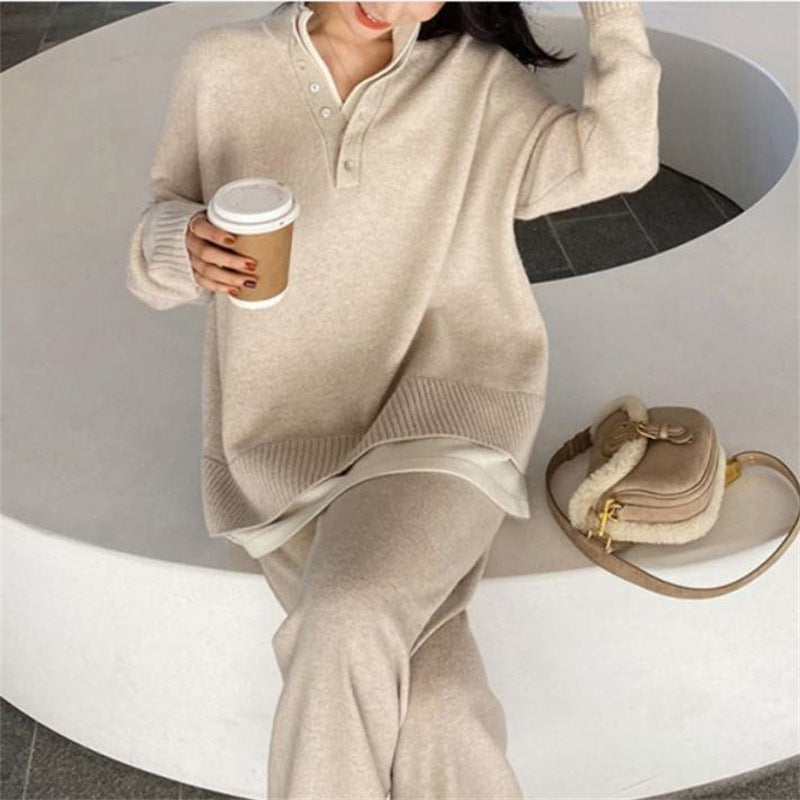 Long Sleeve Pullover Top and Wide-Leg Pants, Striped Casual Suit