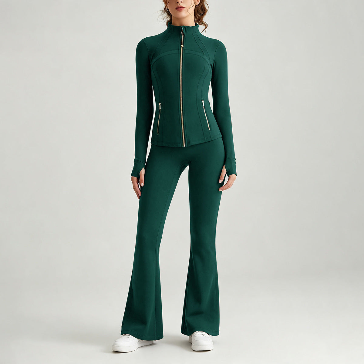 Double-Sided Brushed Yoga Set for Women Stand-Collar Slim-Fit Jacket High-Waist Flared Pants