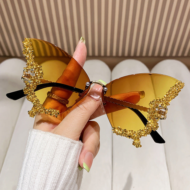 Large Frame Diamond Butterfly Sunglasses Retro Women UV400 Sun Protection