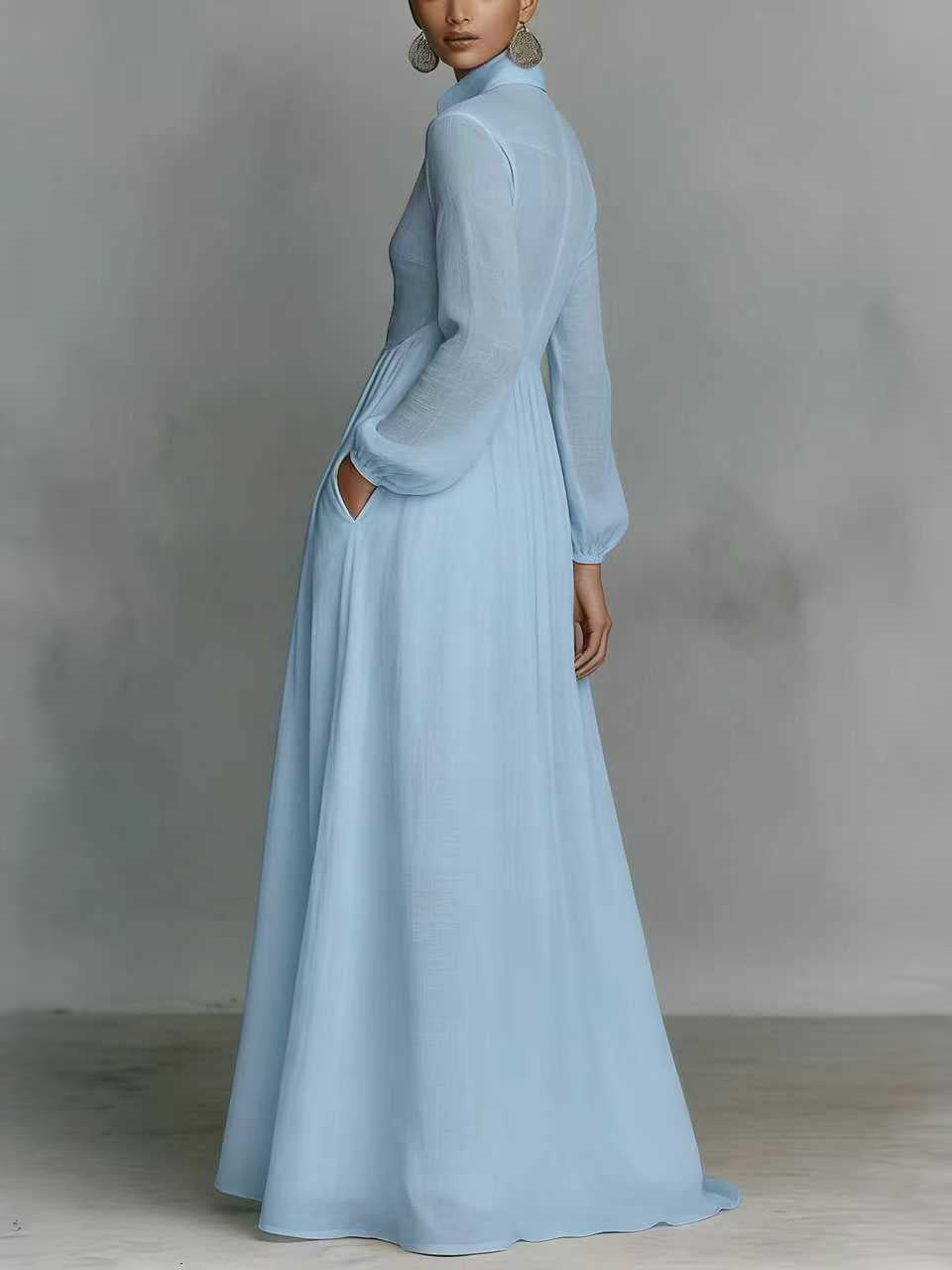 Elegant Slim Fit Pleated Long Sleeve Dress