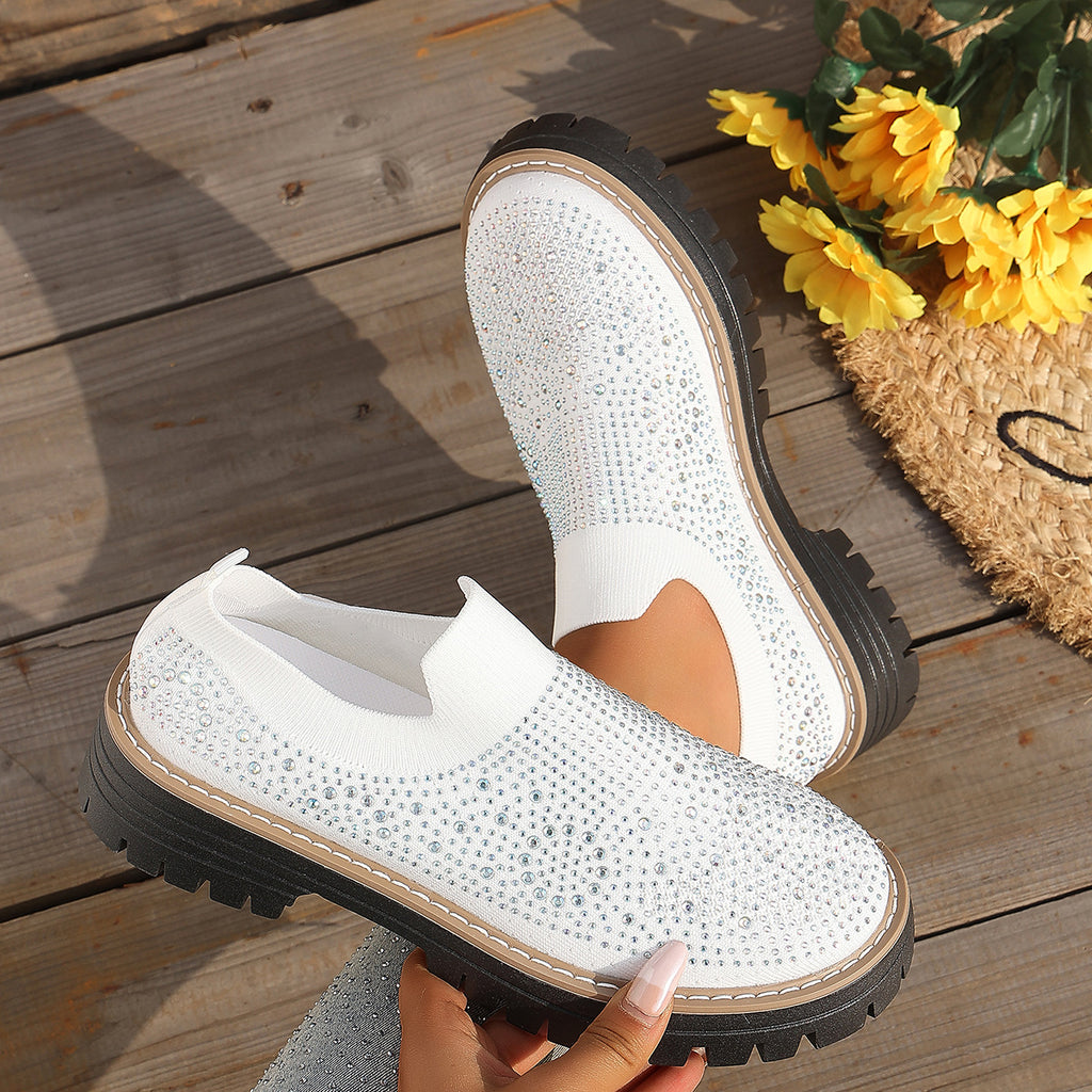 Rhinestone Platform Slip On Shoes