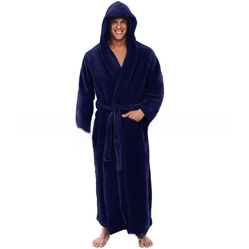 Men's Extra Thick Hooded Nightgown Warm Long Sleeve Robe