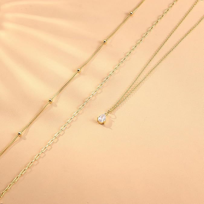 Minimalist Three-Layer Imitation Pearl Teardrop Crystal Pendant Necklace Stainless Steel Clavicle Chain for Women